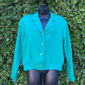 Vintage 80s Russ Green Button Down Bomber Jacket